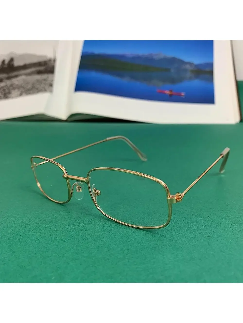 Vintage 2000s style unique Slim Gold Trim Clear Lenses Glasses. Glasses are
